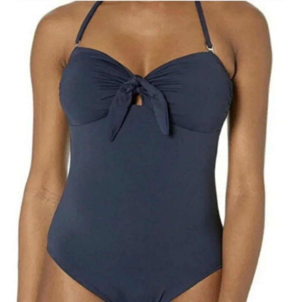 Michael Kors Navy Blue Tie Front Bandeau One-Piece swimsuit size 10 - Picture 7 of 10